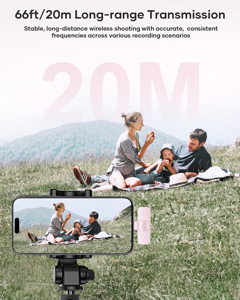 [AUSTRALIA] - Wireless Lavalier Microphone for iPhone iPad and Android Phone, 2 Pack Lapel Mic Plug and Play Wireless Mic Noise Reduction Microphone for Video Recording Interview Podcast Vlog YouTube Tiktok (Pink) Without Case Pink 