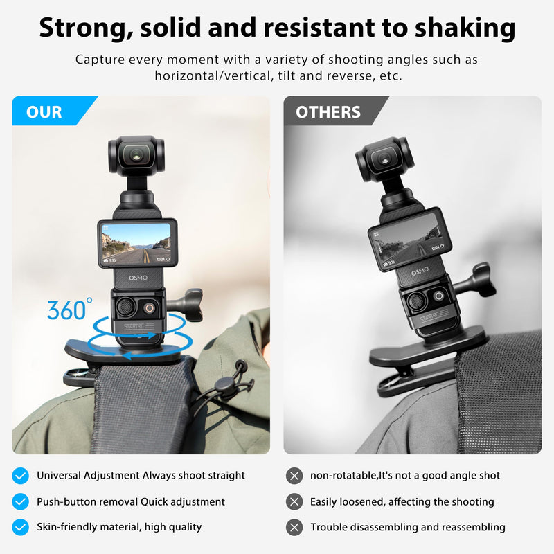 STARTRC OSMO Pocket 3 360° Rotation Backpack Clip Mount Shoulder Strap Accessories for DJI Pocket 3/OSMO Pockt/Action Cameras