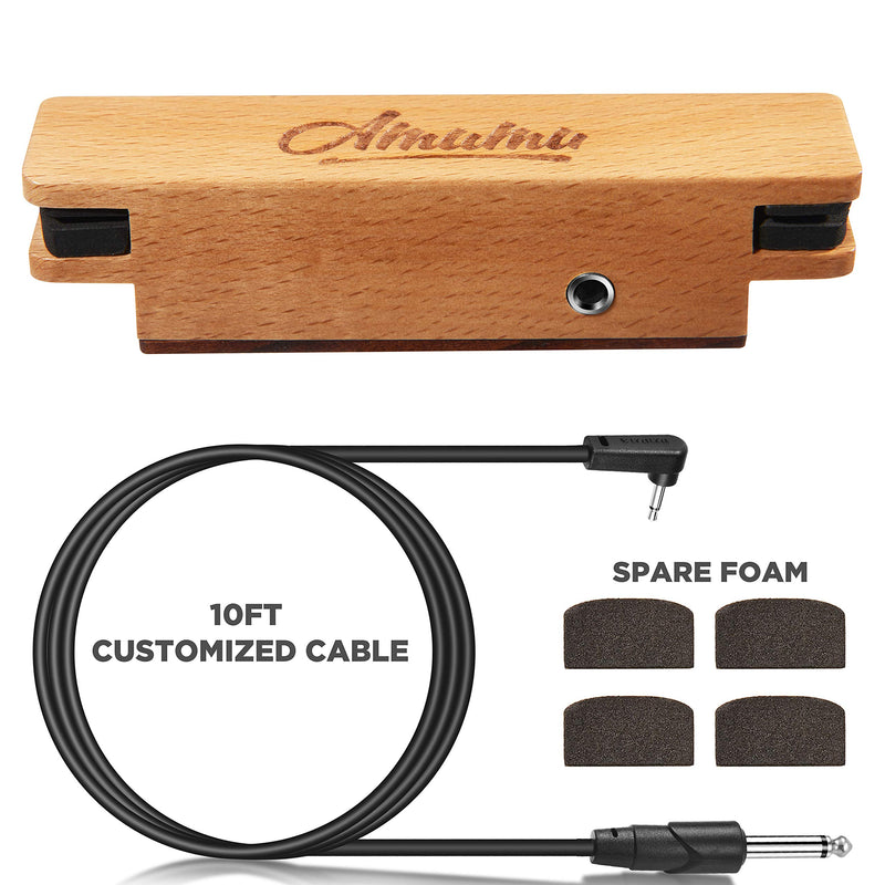 AMUMU SP30 Woody Magnetic Soundhole Pickup, For Steel String Acoustic Guitars Single Coil, Includes a free studio-grade Audio cable,Warm Acoustic Tone, Low Noise. 10ft Cable - 1/4'' male plug