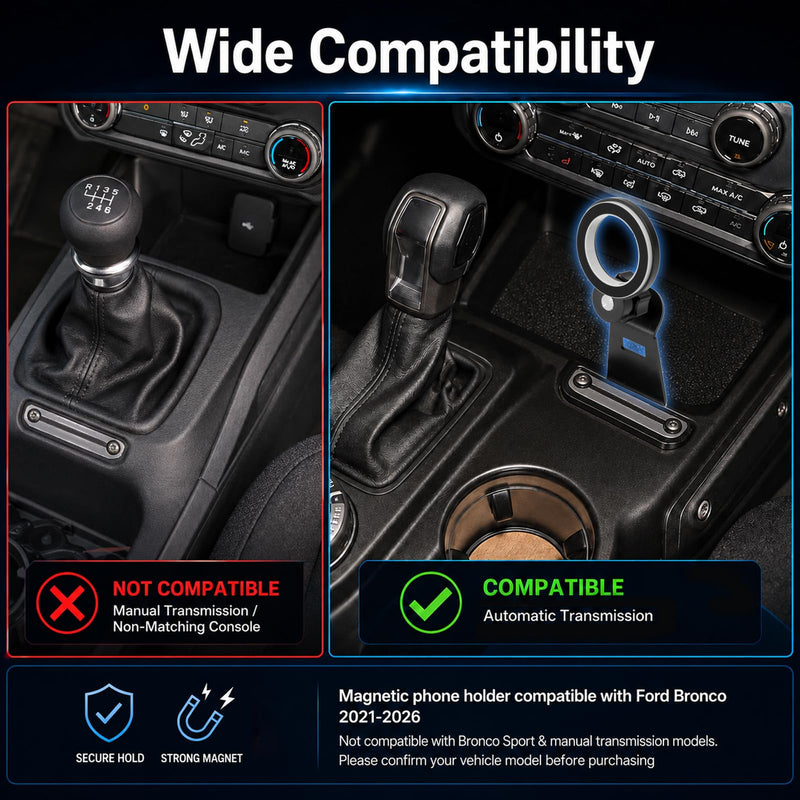 Magnetic Phone Mount Compatible with Ford Bronco 2021-2026 | 360° Adjustable Magnetic Phone Holder, with Magnetic Ring, Fit for Any Mobile Phone