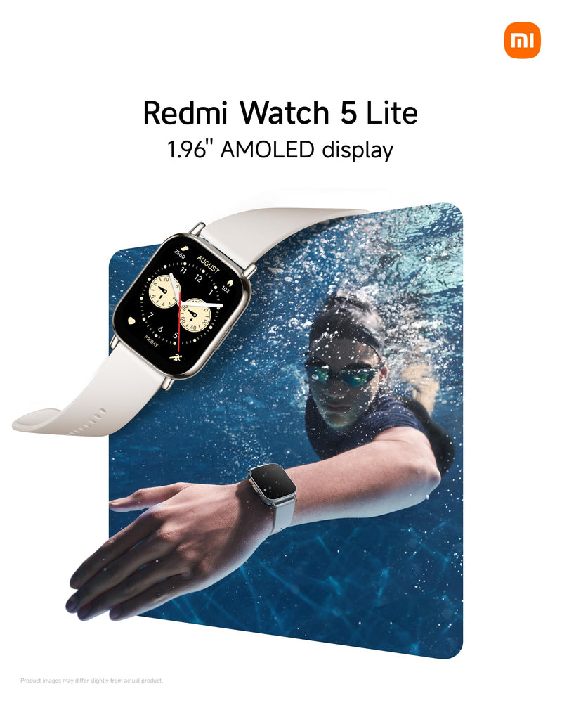 XIAOMI Redmi Watch 5 Lite Global 1.96" Amoled Up to 18 Days Battery GNSS Dual Mic 150+ Workout Modes 5ATM Water Resistance Heart Rate Sensor (Black)