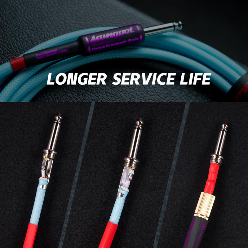 15ft Guitar Cable, 1/4 Inch Straight/Angle Instrument Cable, Electric Cord Amp Cord for Bass Amp and Instruments (CC Powder Blue Braided) 15ft CC