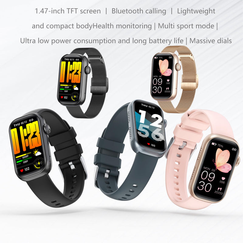 ZPIMY 1.47” AMOLED Smart Watch for Women (Make/Answer Call), 5ATM Waterproof Mens Smartwatch, Fitness Tracker Smartwatch for Android iPhones, Digital Watches Step Counter, 2 Straps (Black) Black