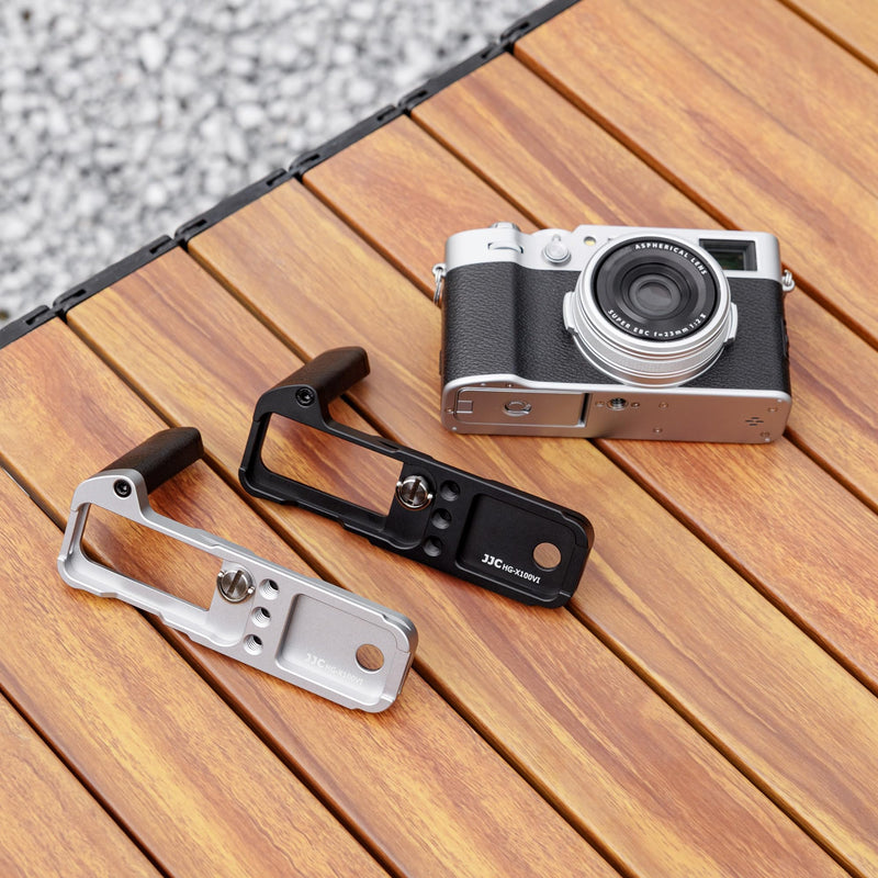 X100VI Handgrip,Metal Hand Grip L-Shape Bracket for FUJIFILM X100VI Only, X100VI Baseplate Holder with Quick Release Plate for Arca,Extra 1/4"-20 Tripod Hole & Hand Strap Hole Silver(Not Fits X100V)