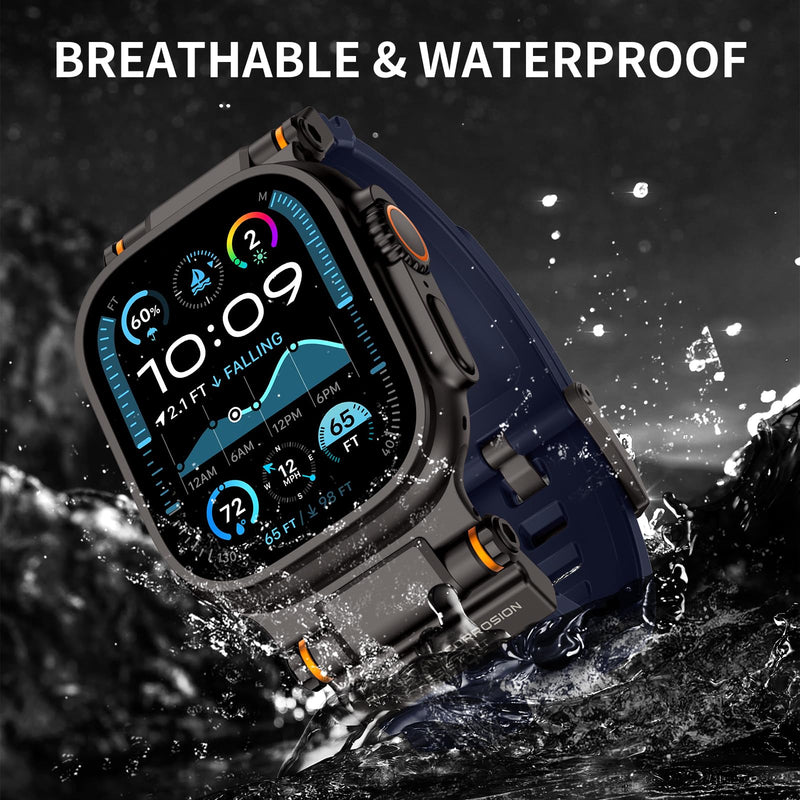 Rubber Band Compatible with Apple Watch Band 49/46/45/44/42mm, Black/Titanium and Navy Blue/Black