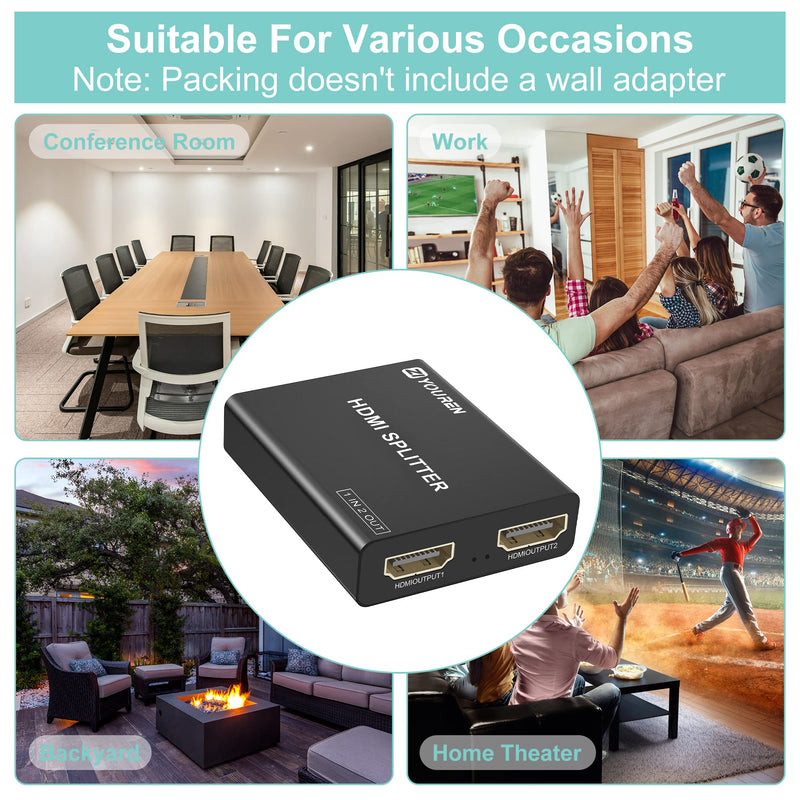 HDMI Splitter with HD HDMI Cable, 1 in 2 Out 4K HDMI Splitter for Full HD 4K@30HZ 1080P 3D Splitter (1 HDMI Source to 2 HDMI Displays) 1x2