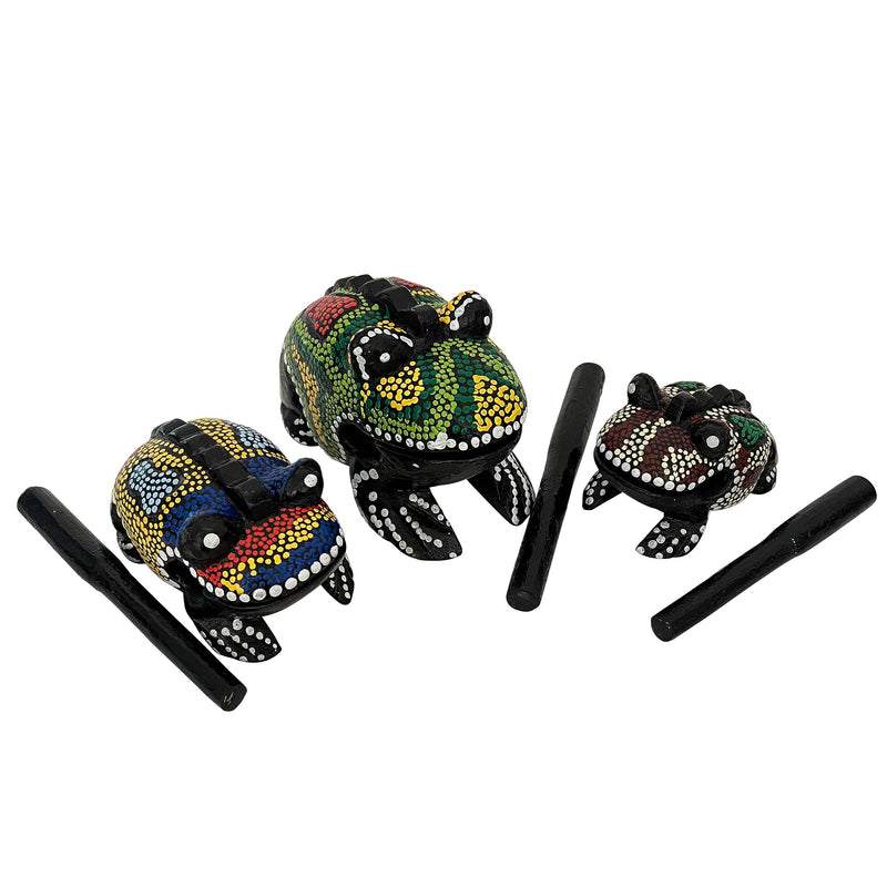 [AUSTRALIA] - Set of 3 Hand Painted Wooden Frog Guiro Rasps - Percussion Instrument Tone Blocks FRX3P1 