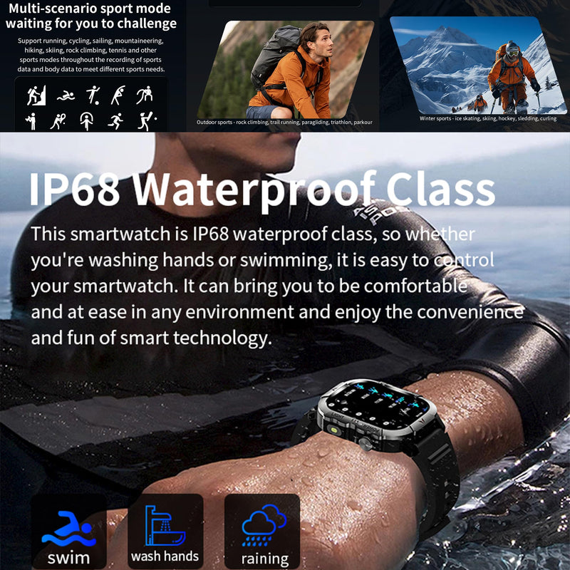 2.01" AMOLED Smart Watch for Men (Make/Answer Call), LED Lighting, 5ATM Waterproof Mens Smartwatch, Fitness Tracker Smartwatch for Android iPhones, Digital Watches Step Counter, 3 Straps (Brown) Brown