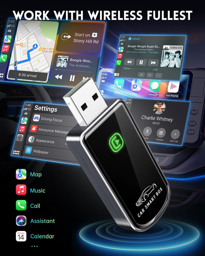 Wireless CarPlay Adapter- Mini Edition, Converts Factory Wired to Wireless CarPlay Dongle Plug & Play CarPlay Wireless Adapter for Apple iPhone iOS 10+ & Cars from 2015+(Brushed Cobalt Blue) Brushed Cobalt Blue