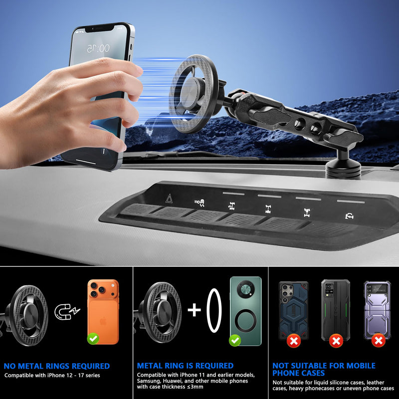 Magnetic Phone Mount for Ford Bronco 2021-2026 2/4 Door Car Accessories | Cell Phone Dash Mount, Ford Bronco Phone Mount with 360° Dual-Ball, OEM Dash Mount Install, No-Drill (Not for Bronco Sport)