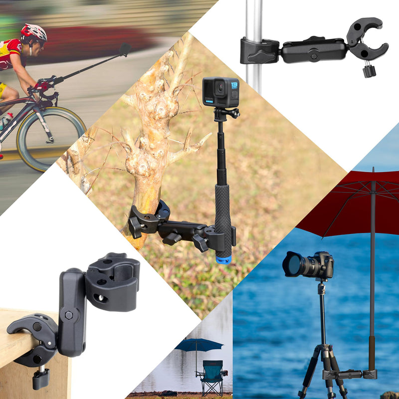 [AUSTRALIA] - GEPULY Umbrella Clamp for Chair 5.5lb Load, 20-50mm Double Super Camera Mount, Aluminum Magic Arm Dual Ball Head Heavy Duty for Handlebar/Tripod/Stroller Wheelchair/Desk/Pole/Cross Bar/Motorcycle 2 Clamps 