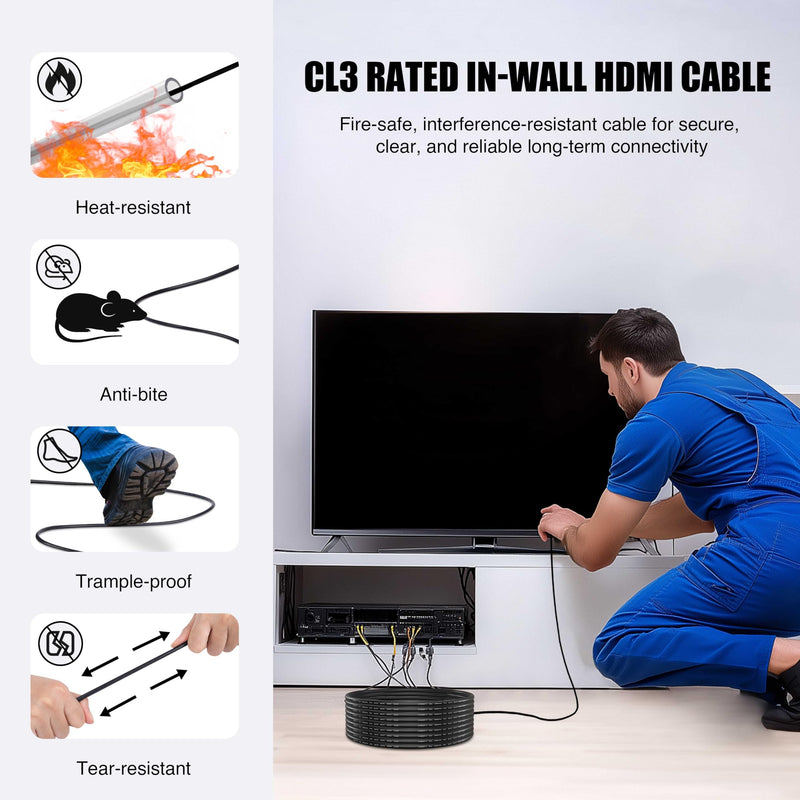 iBirdie 8K Fiber Optic HDMI Cable 50 Feet 16 Meter, in-Wall CL3 Rated | Active, Unidirectional, Work on 8K 60hz, 4K 120hz, 48 Gbps, HDCP 2.3 2.1, Compatible for Apple-TV PS5 Xbox 4080 5070