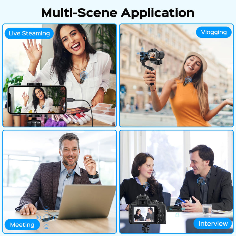 Dual Wireless Lavalier Microphone for Camera/iPhone/Android Phone/Laptop/Computer, Professional Plug-Play Lapel Microphone for Video Recording, Vlogging, Interview