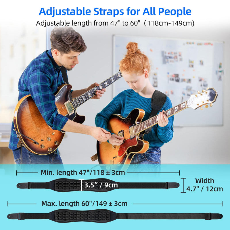 LEKATO Guitar Strap for Electric Guitar Bass with 3.5″ Wide Air Cell Cushions Bass Strap Padded Guitar Straps with Strap Locks, Picks, Adjustable Length from 47″ to 60″