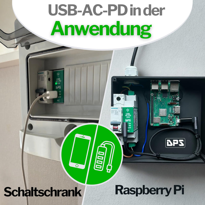 DPS DIN Rail Power Supply USB-C 230V AC, 20W Power Delivery - 5V/9V/12V - with Short Circuit & Surge Protection - Industrial Quality USB-C-AC-PD