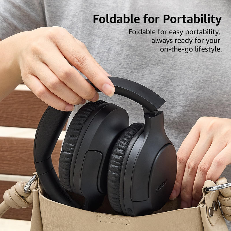 [AUSTRALIA] - TOZO Bluetooth 5.4 Over Ear Headphones, ENC Call Noise Cancelling Mic, Foldable Wireless Headset, 70H Playback, Deep Bass Stereo Sound, Customizable EQ via Button & App, for Travel and Home, Upgraded Black 