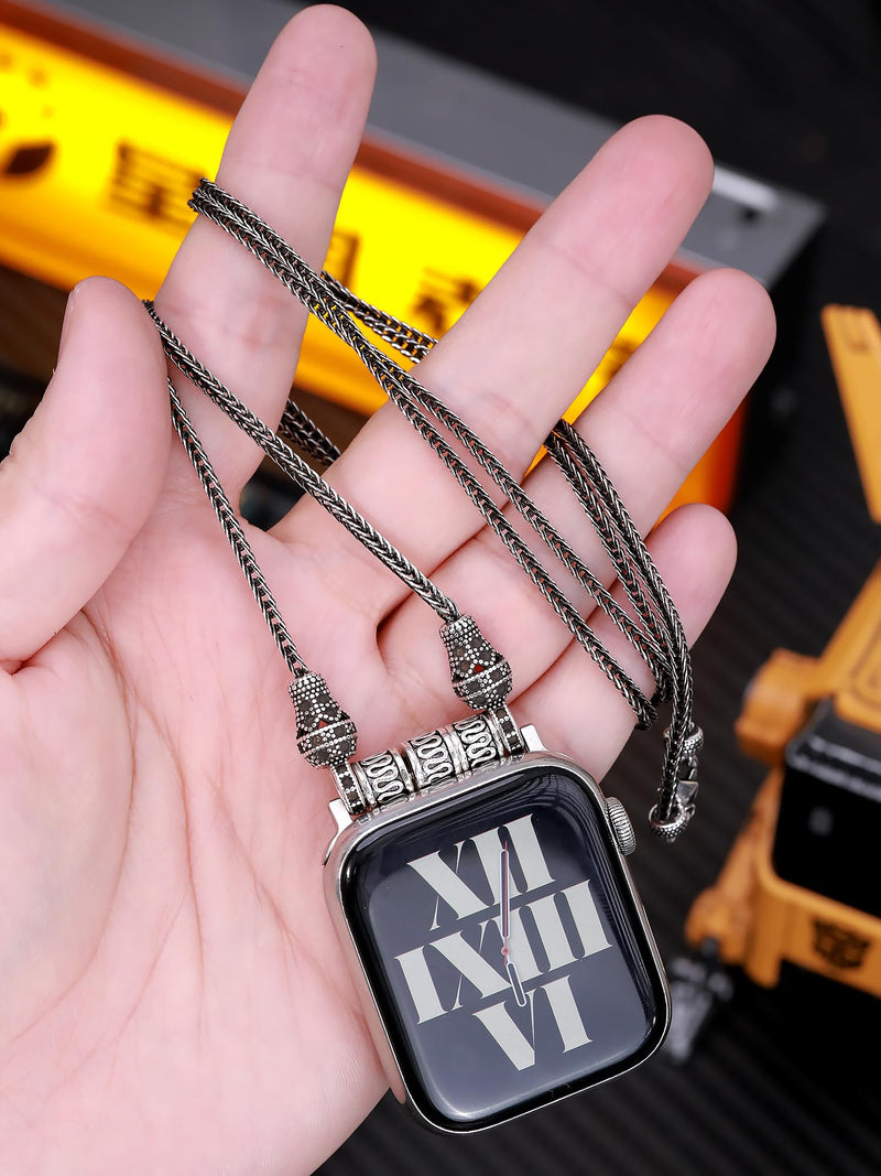 Titanium steel vegetable tanned leather for apple watch 123456789se10s11 ultra 49mm Fob Necklace Keychain Clip Pocket watch 46/45/44/42/41/40/38mm statement sweater chain sport chain(31.5inch) +Vintage Fox Tail Embossed Alloy Chain