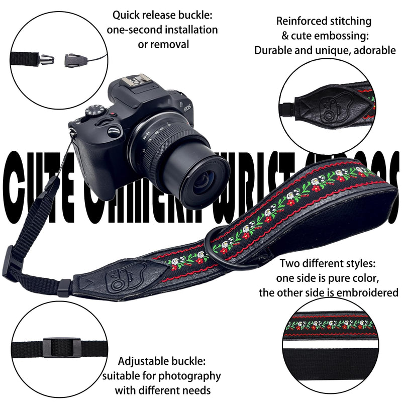 Camera Wrist Strap - Adjustable Quick Release Camera Hand Strap for Canon,Sony,Nikon, Wrist Straps for Photographers Black Embroidery Camera Wrist Strap-02
