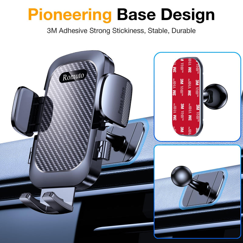 Romuto Car Phone Holder Mount [True Military-Grade Suction & Stable Vent] | Phone Holders for Your Car Phone Mount Car Accessories Suction Phone Mount for Jeep BMW Truck Cradle Stand for iPhone Samsung Clear Black
