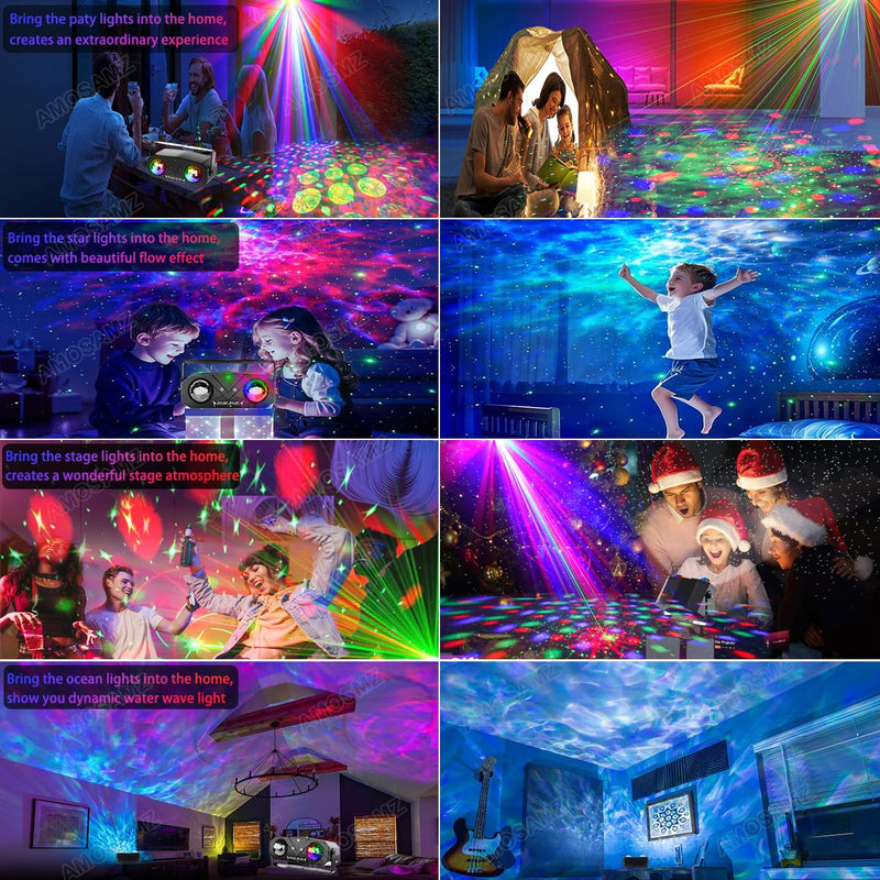 Disco Lights Disco Ball, Sound Activated Party Light with Roating Disco Ball,Star Projector,Ocean Light and Laser Lights for Party DJ KTV Club Wedding Festivals Stage Dancing Christmas Newly Party Light+Star Light