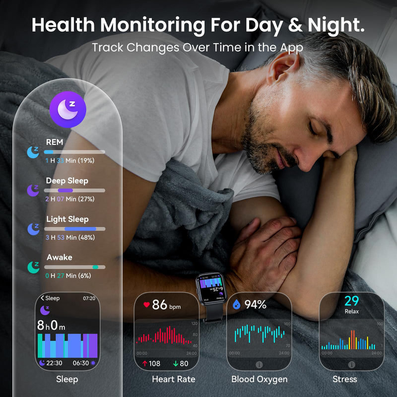 ENOMIR Smart Watches for Men with Call & Alexa, 100+ Modes Fitness Watch | Heart Rate/Sleep/SpO2/Stress Monitor, Mens Smartwatch for Android/iOS/Samsung, 3ATM Waterproof Fitness Tracker, 8 Day Battery Black