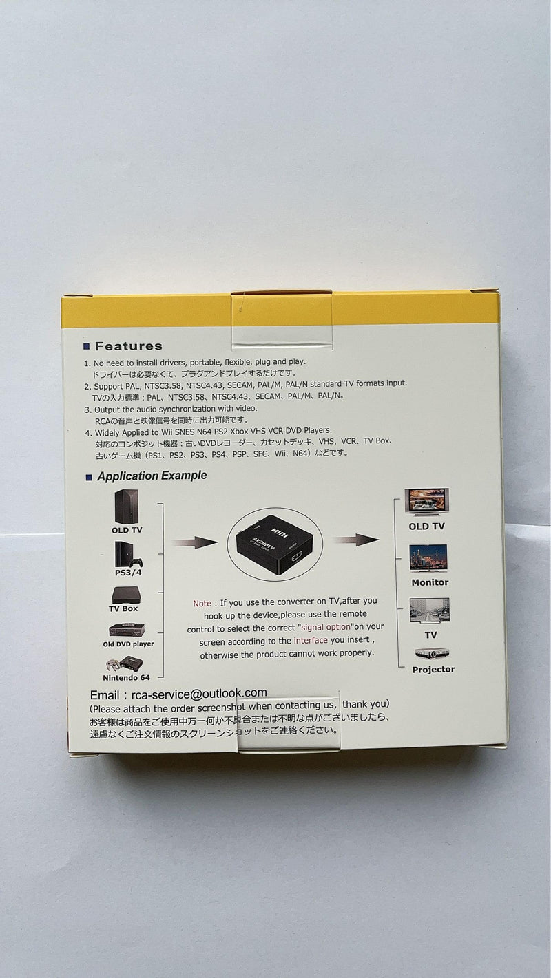 RCA to HDMI Converter, 1080P RCA Composite CVBS AV to HDMI Video Audio Converter Adapter Compatible with N64 Wii PS2 Xbox VHS VCR Camera DVD, Support PAL/NTSC with HDMI and USB Power Cable Converter(With HDMI Cable)