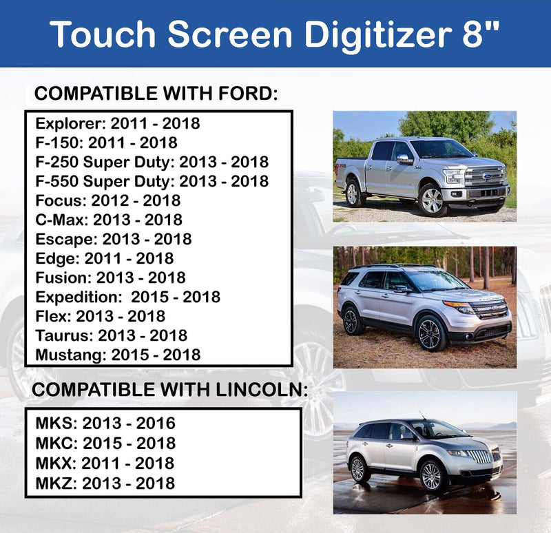 SCREENTRONICS Touch Screen Glass Digitizer 8" for Sync 3 Radio Navigation Compatible with Ford Explorer F-150 F-250 F-550 Super Duty Focus C-Max Escape Edge Fusion Expedition Flex Taurus Mustang 60pin