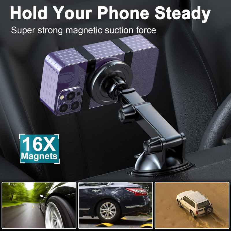 MAGJIEYX for MagSafe Car Mount Charger, Fast Charging 15W Wireless Magnetic Phone Holder [N55 Strong Magnets] Work for iPhone 17 16 15 14 Plus/Pro Max for Dashboard/Vent/Windshield Gary Gray