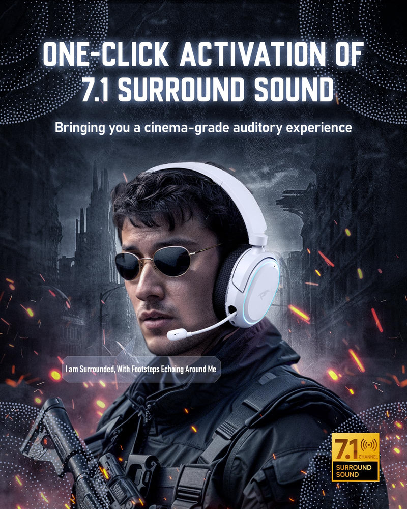 [AUSTRALIA] - Wireless Gaming Headset, 7.1 Surround Sound, 2.4GHz USB Gaming Headphones with Bluetooth 5.4, 100H Battery, ENC Noise Canceling Mic, RGB Light, Wireless Headset for PC PS5 PS4 Mac Switch (Black-White) Black-White 