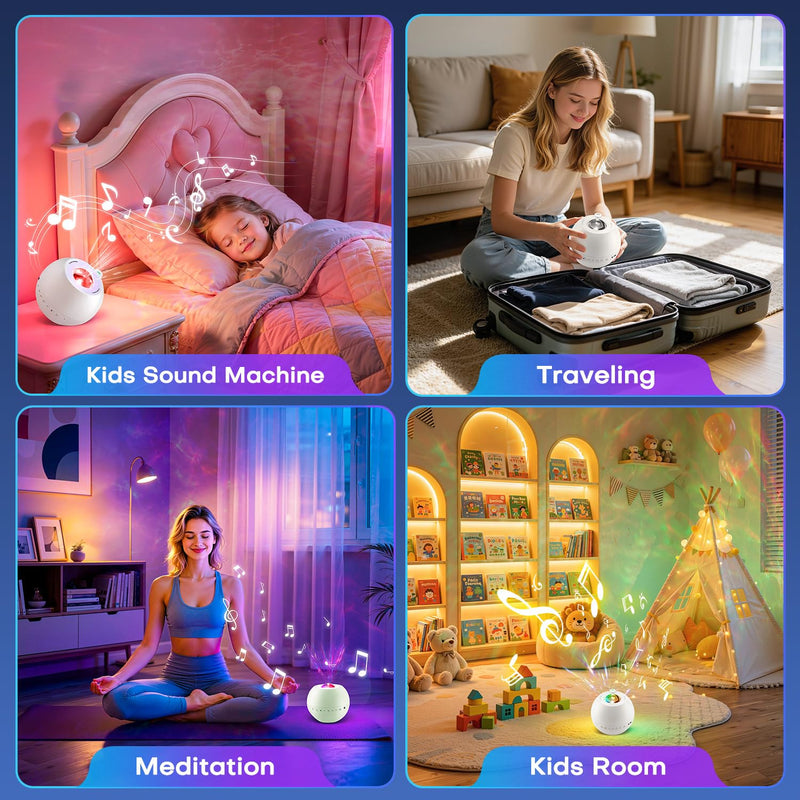 Sound Machine Light Projector, 30 Sleep Sounds for Adult, Bluetooth Speaker | 3-in-1 Baby Sound Machine: 30 sleep sounds (white/brown noise, fans, rain), Bluetooth 5.3 speaker & 15-color light projector.