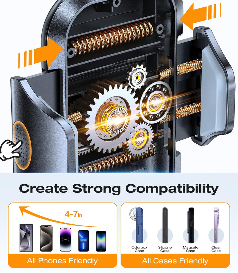 VICSEED Car Phone Holder with Metal CD Slot & Air Vent Clip [Secure Hold] | Anti-Shake CD Phone Holder for Car, Thick Case Friendly, Stays Secure on Bumpy Roads, for iPhone 17 Pro Max Android Samsung Black