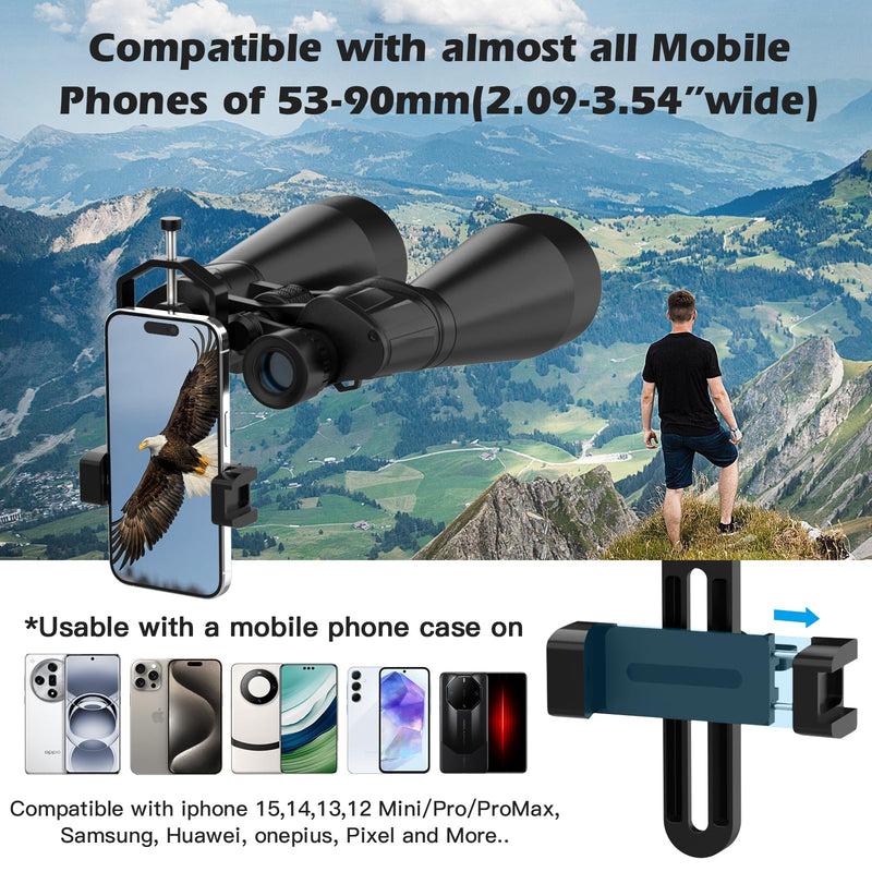 Metal Telescope Phone Adapter-Phone Scope Mount for Phone(2.09''-3.54'' Wide) Phone Holder Mount for Telescope, Binocular, Microscope, Spotting Scope Fits Eyepiece with Diameter 0.95"-2.05"