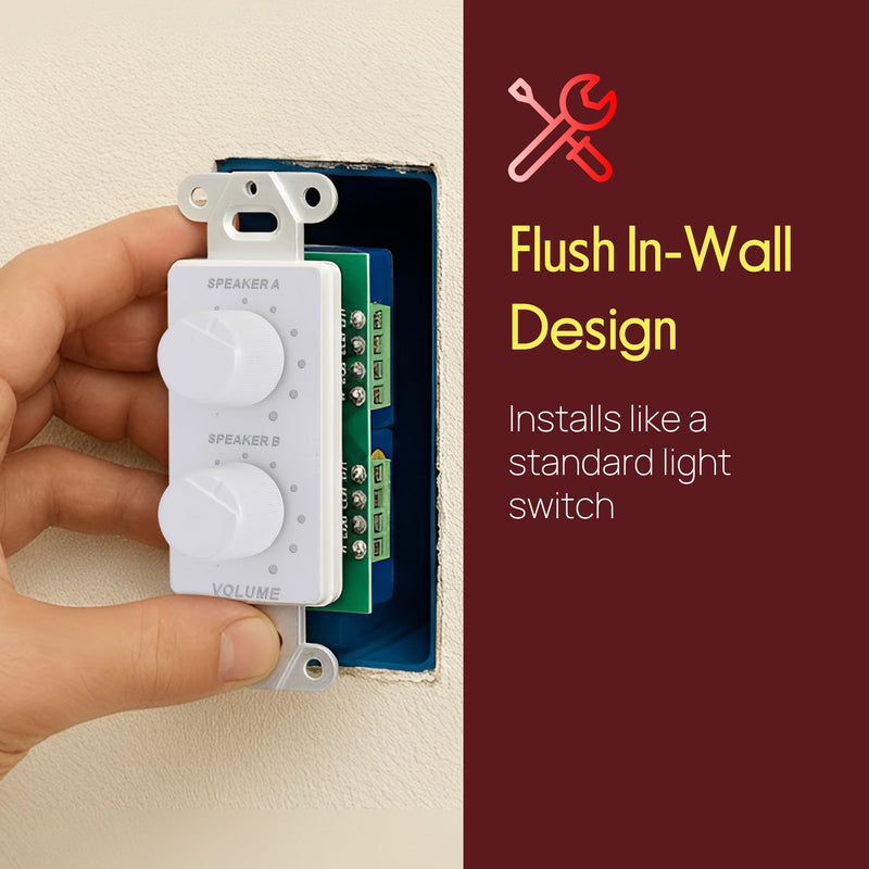 In Wall Speaker Volume Control - Home Audio Smart 2-Channel A/B Dual Channel Speakers Controller Selector Pod Box - Rotary Knob Fader Control Up to (2) Pair of Indoor or Outdoor Speakers - Pyle PVCD15 Standard