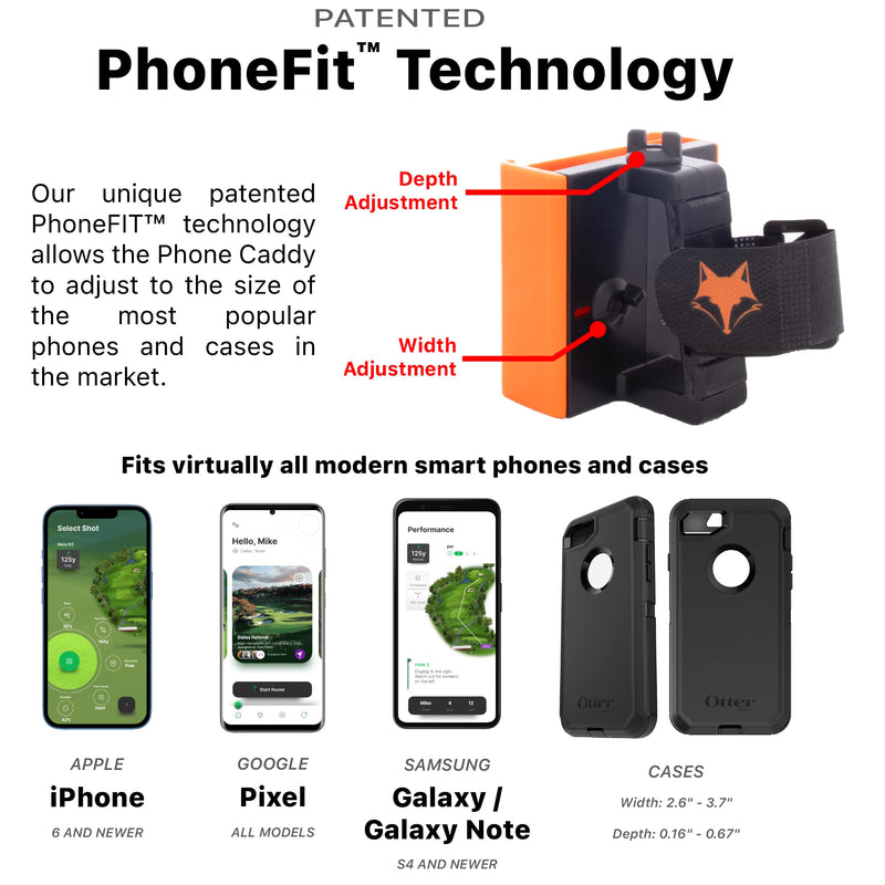 DESERT FOX GOLF Phone Caddy and Cigar Holder - Adjustable Cart Mount With Secure Clip - Hands-Free GPS & App Access - Fits All Phones (Black) Black