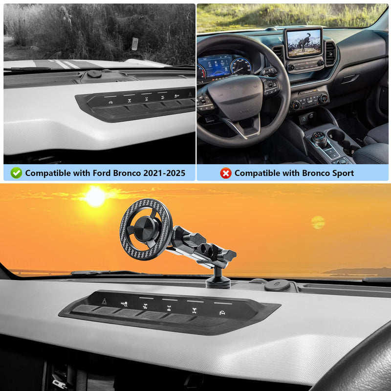 Magnetic Phone Mount for Ford Bronco 2021-2026 2/4 Door Car Accessories | Cell Phone Dash Mount, Ford Bronco Phone Mount with 360° Dual-Ball, OEM Dash Mount Install, No-Drill (Not for Bronco Sport)