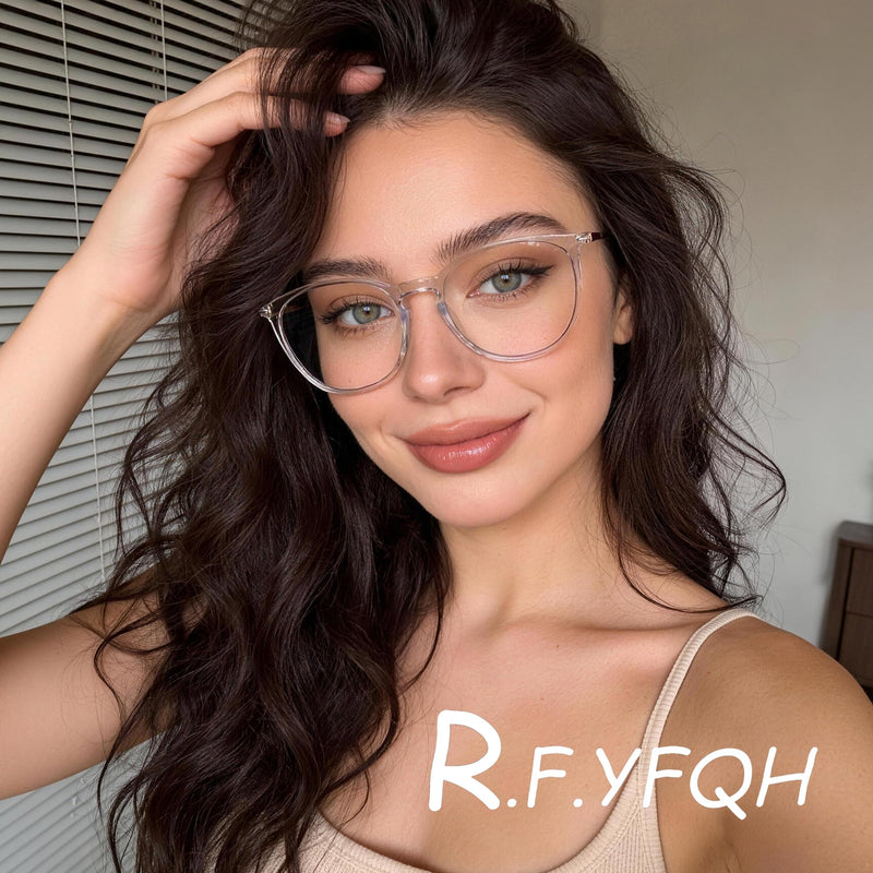 Blue Light Blocking Glasses - Round Frame Metal Arms Computer Screen Glasses for Women Men Anti UV Glare JF6237 A2 - Clear