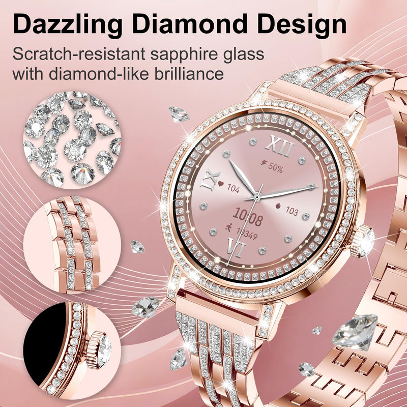 Smart Watches for Women:1.27" HD Smart Watch Bluetooth Calls,3 Bands,BP/Sleep/Steps,120+ Sports Fitness Tracker Android&iOS (Rose Gold)