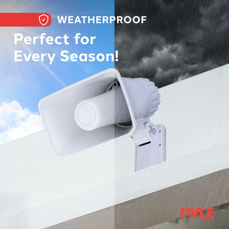 Pyle Indoor / Outdoor PA Horn Speaker - 6” Portable PA Speaker With 8 Ohms Impedance & 50 Watts Peak Power - Mounting Bracket & Hardware Included - Pyle PHSP4 White