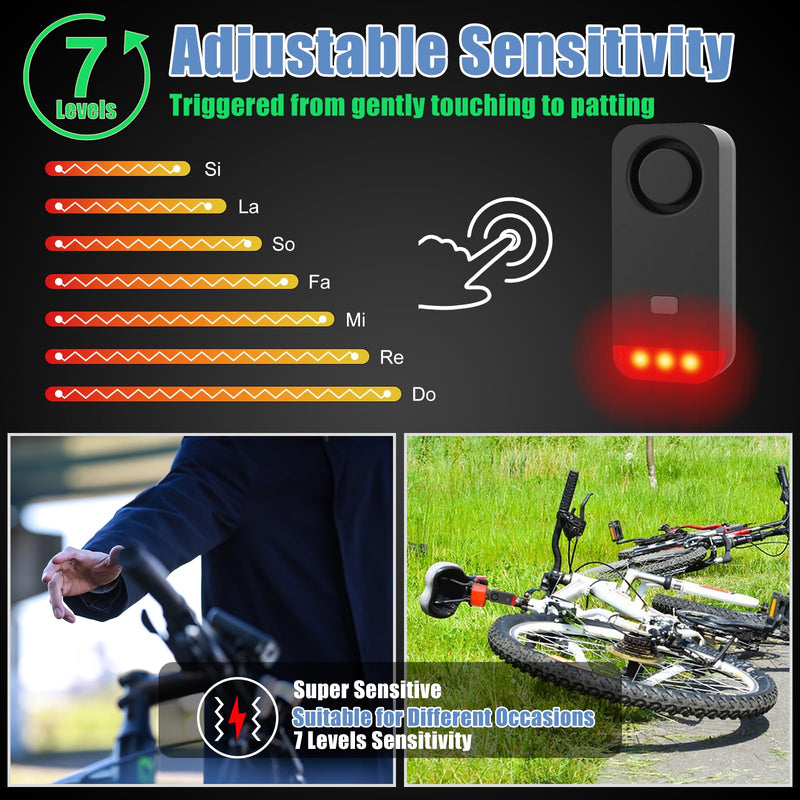 Wireless Remote Bike Alarm with Warning Light, Anti-Theft Alarm Vibration Motion Sensor, Loud Sound 120dB, IP65 Waterproof for Scooter Motorcycle Golf Car Trailer Garage Ebike Bike Alarm with Remote 1 Pack