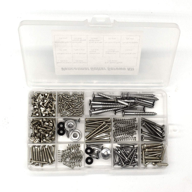 [AUSTRALIA] - Guitar Screws Kit, Guitar Hardware Luthier Parts-kit for Tele/Strat/SQ,Switch,Tuner,Machine Head, Neck Plate,Pickguard,Guitar Strap End Pins,Pickup,Bridge,Guitar DIY Kit(Metric, Chrome) 