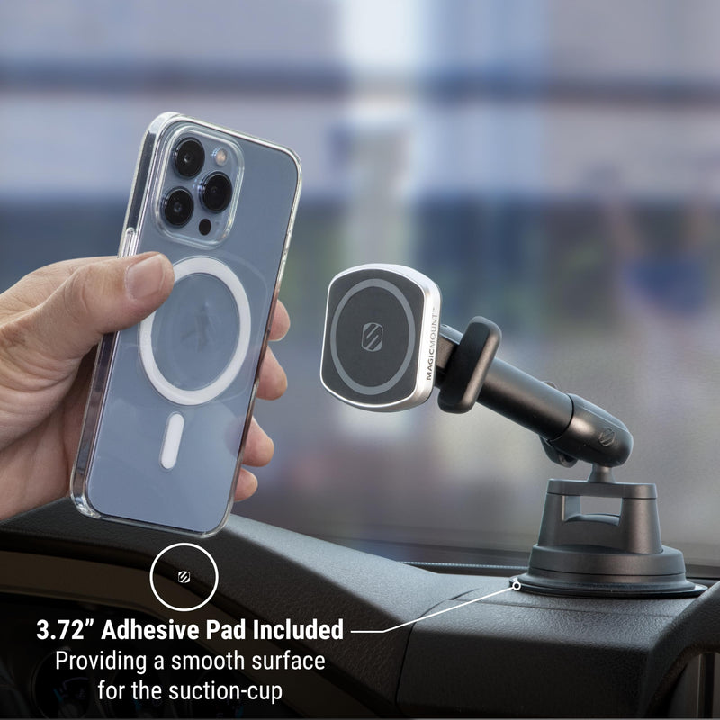 Scosche MP2WD2HD MagicMount™ Pro2 XL Heavy Duty, Strong Suction Cup Cell Phone Mount with Long Arm Windshield/Dashboard Phone Holder and Anti-Shake Stabilizer for iPhone, Android, Tablet, Car, Truck MagSafe - Extendo Window / Dash Suction Pro