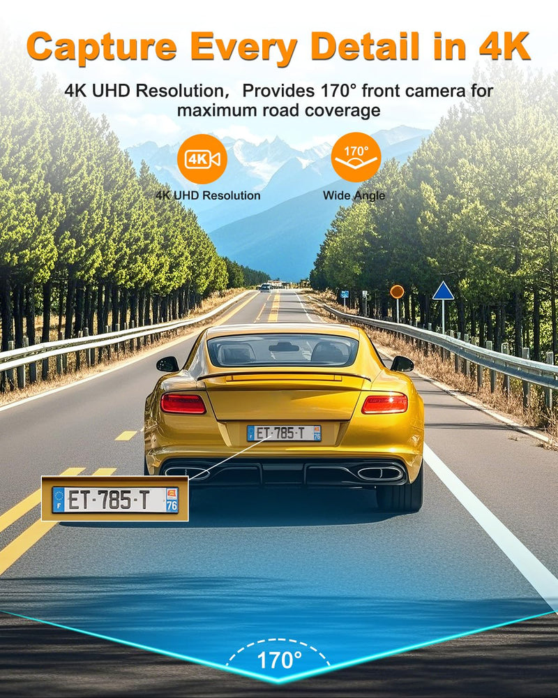 [AUSTRALIA] - Dash Cam Front 4K, Built-in 5GHz WiFi with CPL, Car Camera Dashcam with UHD 2160P, 64GB Card, 24H Parking Monitor, Super Night Vision, WDR, G-Sensor, App Control, 170° Wide Angle, Support 256GB Max 4K Front with CPL 