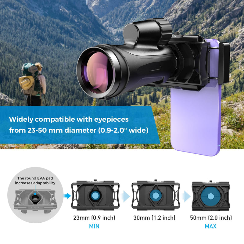 [AUSTRALIA] - APEXEL 360° Telescope Phone Adapter, Upgraded Binocular Photo Adapter for Android & iPhone, Smartphone Mount for Telescope, Monocular, Microscope, Spotting Scope. (Including Bluetooth Shutter Remote) 