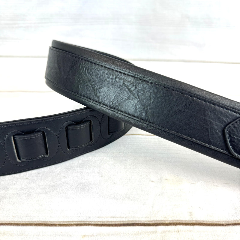 [AUSTRALIA] - Walker & Williams G-105 Black on Black 2' Wide Guitar Strap with Padded Glove Leather Back For Acoustic, Electric, And Bass Guitars 