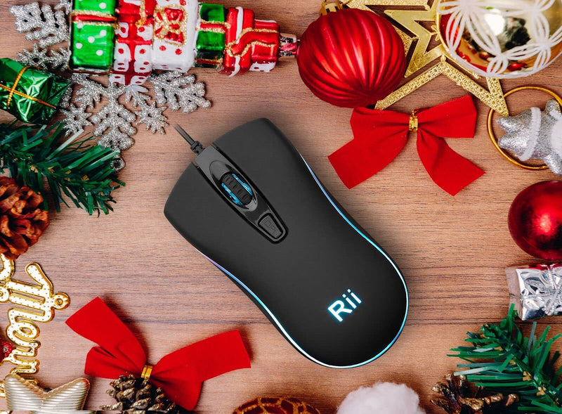 Rii RM105 Wired Mouse,Computer Mouse with Colorful RGB Backlit,2400 DPI Levels,Comfortable Grip Ergonomic Optical ,USB Wired Mice Support Windows PC, Laptop,Desktop,Notebook,Chromebook (1 Pack)