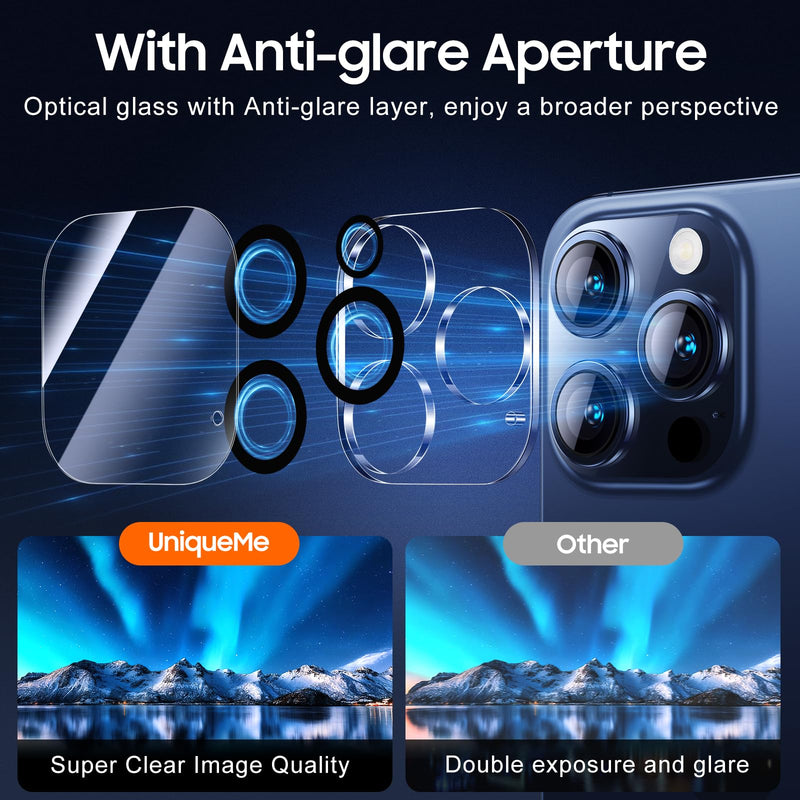 UniqueMe Compatible for 3 Pack iPhone 15 Pro/iPhone 15 Pro Max Camera Lens Protector, [Drop Protection] [Case Friendly] 9H Tempered Glass Camera Cover Screen [2023 New Version] 15 Pro/15 Pro Max Transparent