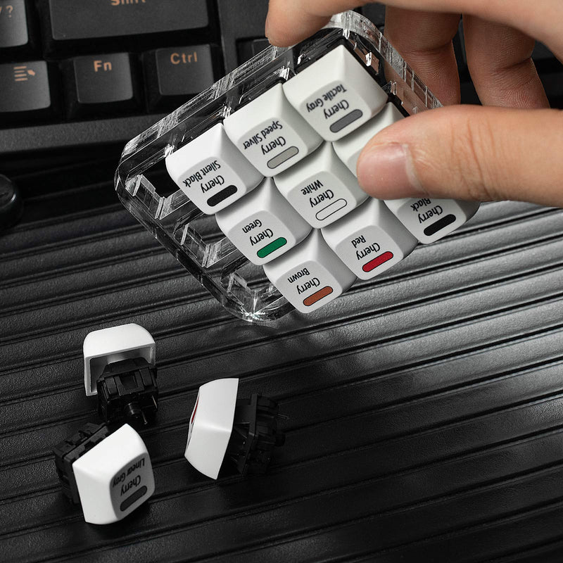 Griarrac Cherry MX Switch Tester 12-Key Mechanical Keyboard Sampler Switch Testing Tool with Keycap Puller and 24 O Rings, 40A-L & 40A-R (Printed PBT Keycap Include Linear Gray)