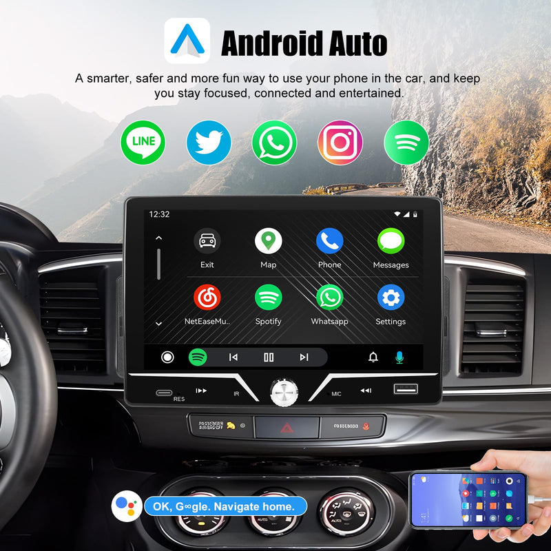 Single Din Car Stereo with Apple Carplay Android Auto, 7 Inch HD Touch Screen Car Radio Support Mirror Link Bluetooth 5.0 FM Type-C USB EQ SWC, Car Play Audio Receivers Headunit