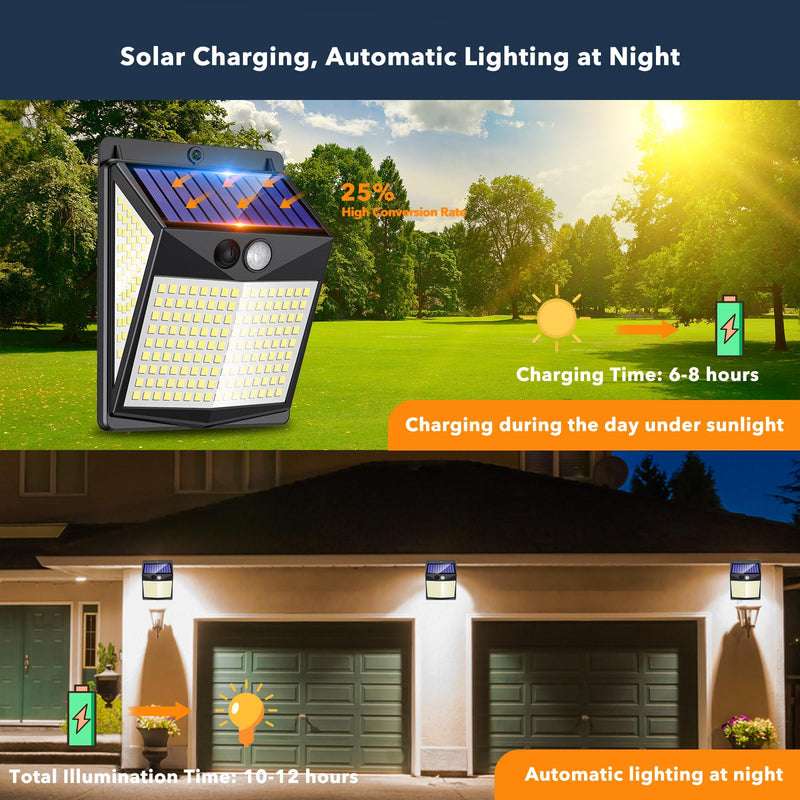 [AUSTRALIA] - Solar Lights Outdoor Motion Sensor - Solar Motion Detector Lamps for Outside, 238 LED with 300° Angle Illumination and 3 Lighting Modes, IP65 Waterproof Solar-Powered for Garden, Patio, Yard [4 Pack] [4 Pack] 