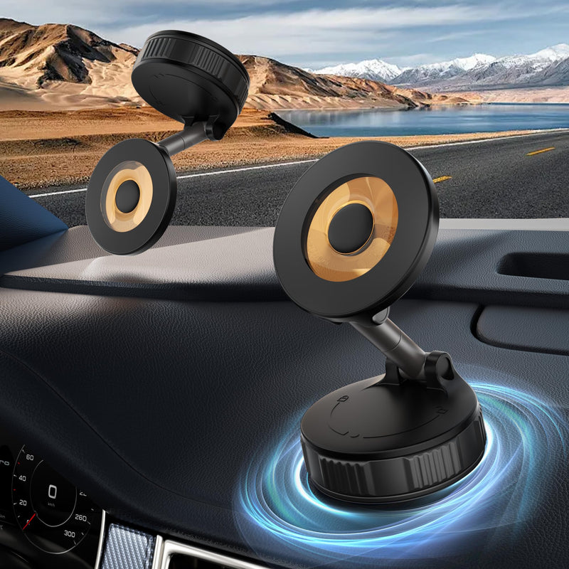 Vacuum Magnetic Suction Phone Holder, 360° Adjustable Suction Cup Phone Mount for Car/Gym/Mirror/Shower, Hands-Free Car Phone Holder, Compatible with iPhone Android and All Smartphones Black